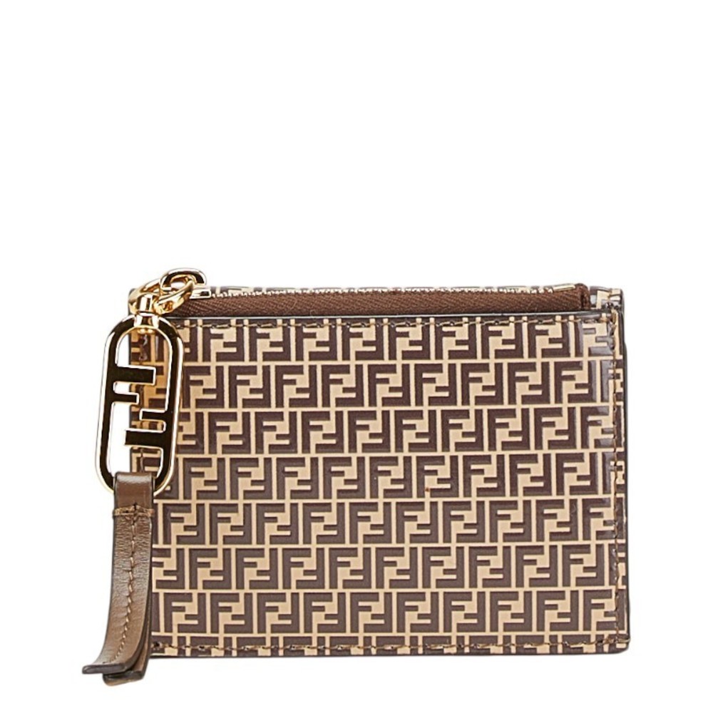 Fendi Brown Orlock Beige Zucchino Tri Wallet Stampa Leather Liberty